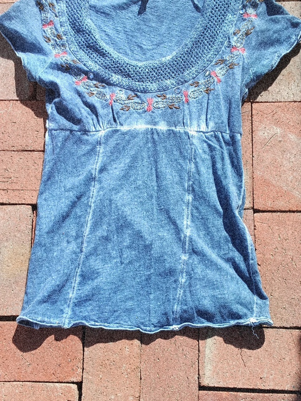 Acid Wash Embroidered Tee — Free People — Size M - Picture 6 of 6